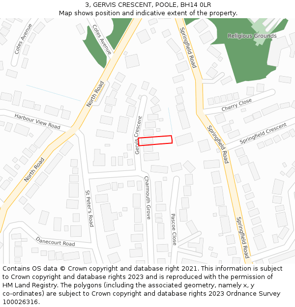 3, GERVIS CRESCENT, POOLE, BH14 0LR: Location map and indicative extent of plot