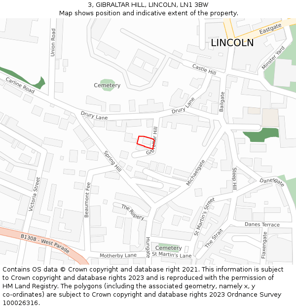 3, GIBRALTAR HILL, LINCOLN, LN1 3BW: Location map and indicative extent of plot