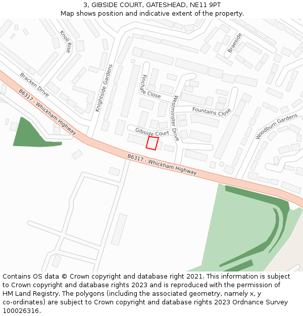 3, GIBSIDE COURT, GATESHEAD, NE11 9PT: Location map and indicative extent of plot