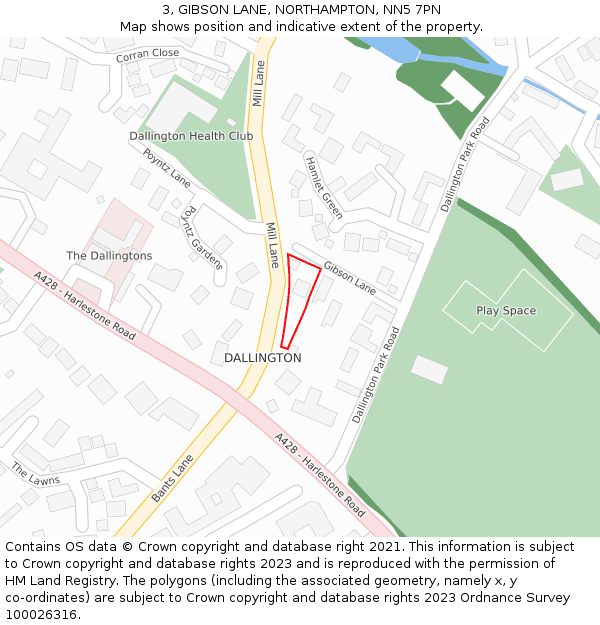 3, GIBSON LANE, NORTHAMPTON, NN5 7PN: Location map and indicative extent of plot