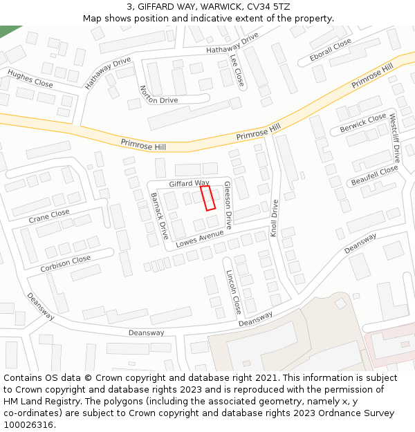 3, GIFFARD WAY, WARWICK, CV34 5TZ: Location map and indicative extent of plot