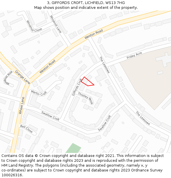 3, GIFFORDS CROFT, LICHFIELD, WS13 7HG: Location map and indicative extent of plot