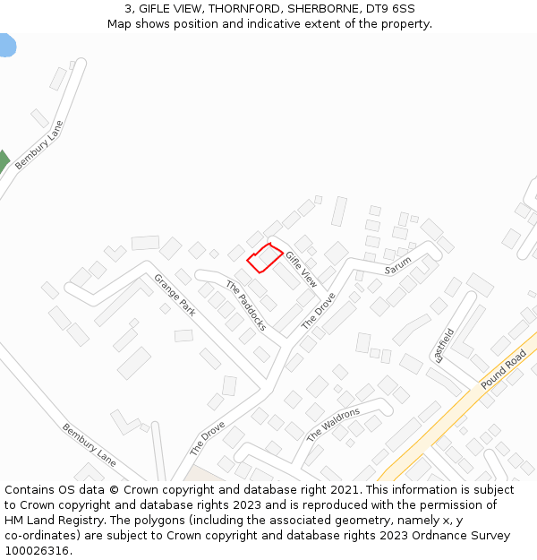 3, GIFLE VIEW, THORNFORD, SHERBORNE, DT9 6SS: Location map and indicative extent of plot