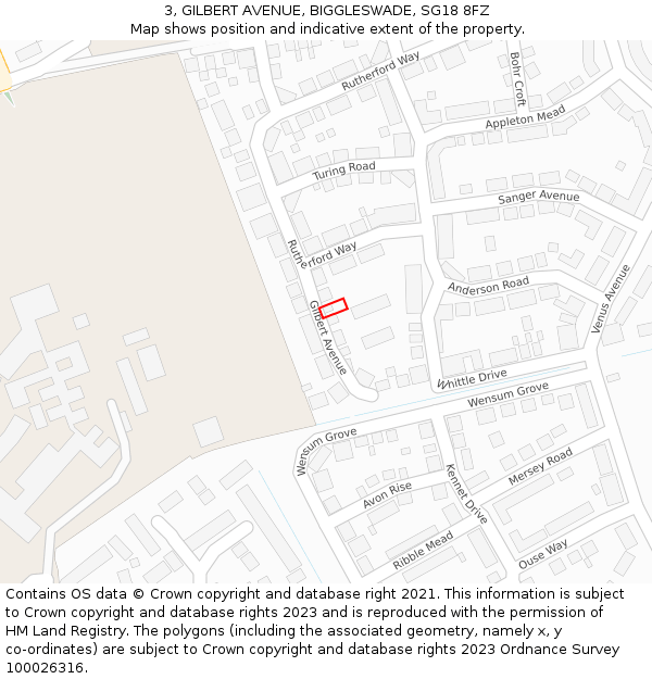 3, GILBERT AVENUE, BIGGLESWADE, SG18 8FZ: Location map and indicative extent of plot