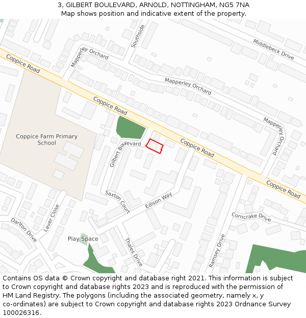 3, GILBERT BOULEVARD, ARNOLD, NOTTINGHAM, NG5 7NA: Location map and indicative extent of plot