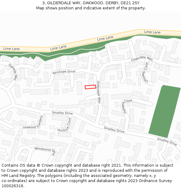 3, GILDERDALE WAY, OAKWOOD, DERBY, DE21 2SY: Location map and indicative extent of plot