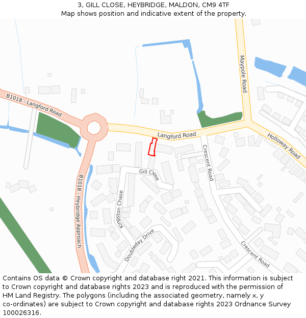 3, GILL CLOSE, HEYBRIDGE, MALDON, CM9 4TF: Location map and indicative extent of plot