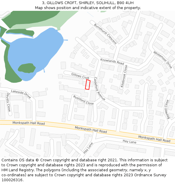 3, GILLOWS CROFT, SHIRLEY, SOLIHULL, B90 4UH: Location map and indicative extent of plot