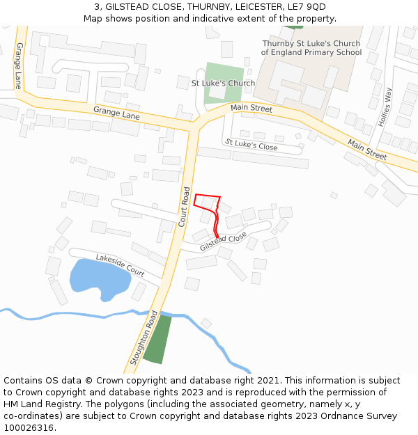 3, GILSTEAD CLOSE, THURNBY, LEICESTER, LE7 9QD: Location map and indicative extent of plot