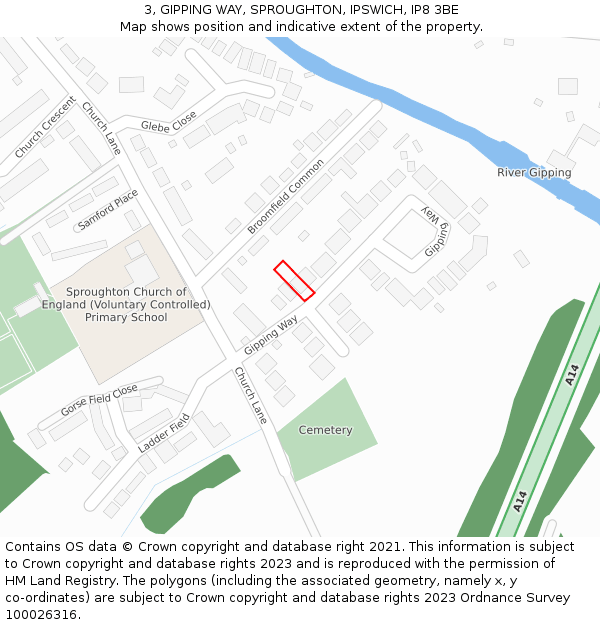 3, GIPPING WAY, SPROUGHTON, IPSWICH, IP8 3BE: Location map and indicative extent of plot