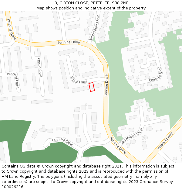 3, GIRTON CLOSE, PETERLEE, SR8 2NF: Location map and indicative extent of plot