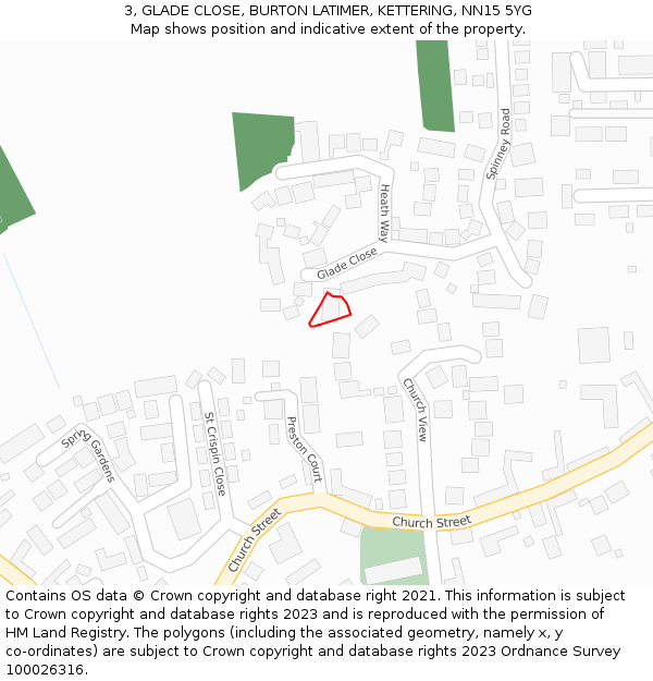 3, GLADE CLOSE, BURTON LATIMER, KETTERING, NN15 5YG: Location map and indicative extent of plot