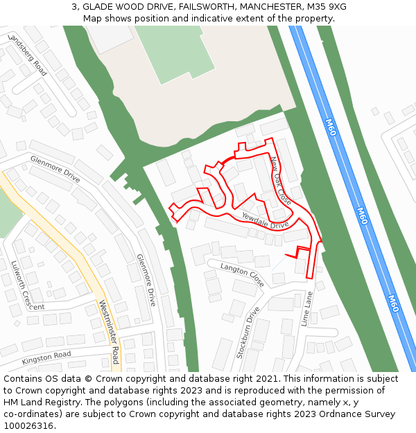 3, GLADE WOOD DRIVE, FAILSWORTH, MANCHESTER, M35 9XG: Location map and indicative extent of plot