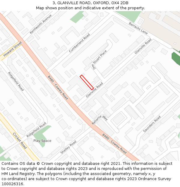 3, GLANVILLE ROAD, OXFORD, OX4 2DB: Location map and indicative extent of plot