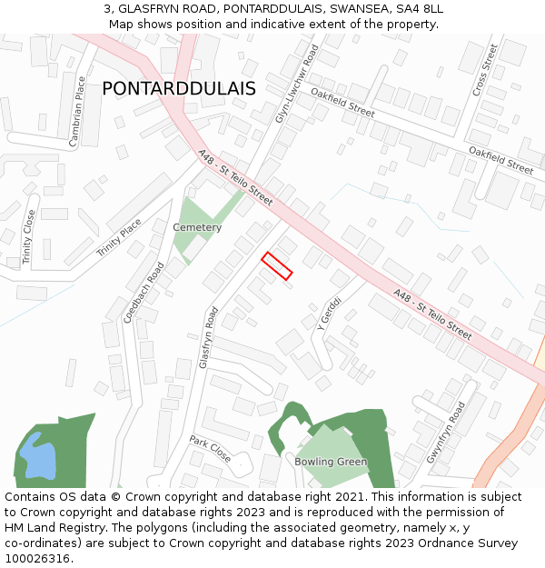 3, GLASFRYN ROAD, PONTARDDULAIS, SWANSEA, SA4 8LL: Location map and indicative extent of plot