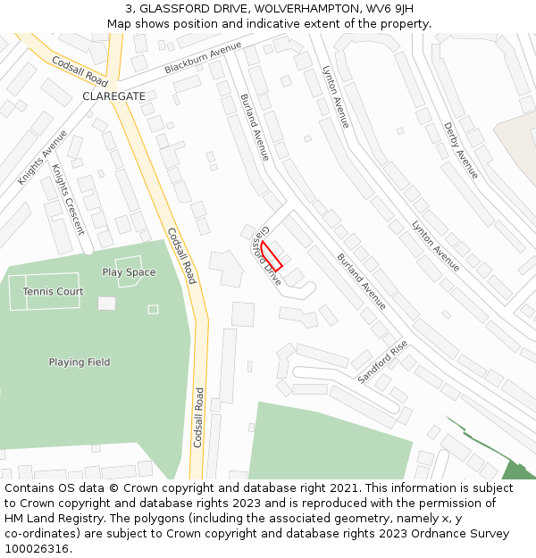 3, GLASSFORD DRIVE, WOLVERHAMPTON, WV6 9JH: Location map and indicative extent of plot