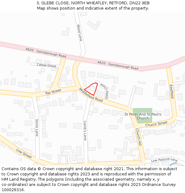 3, GLEBE CLOSE, NORTH WHEATLEY, RETFORD, DN22 9EB: Location map and indicative extent of plot