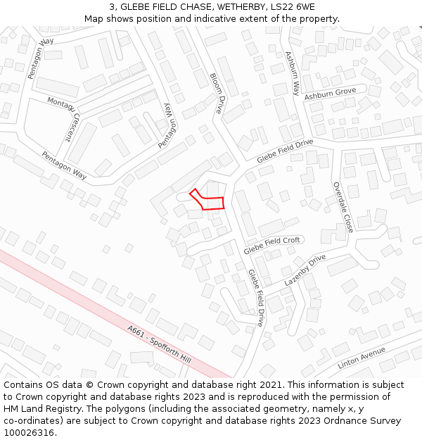 3, GLEBE FIELD CHASE, WETHERBY, LS22 6WE: Location map and indicative extent of plot