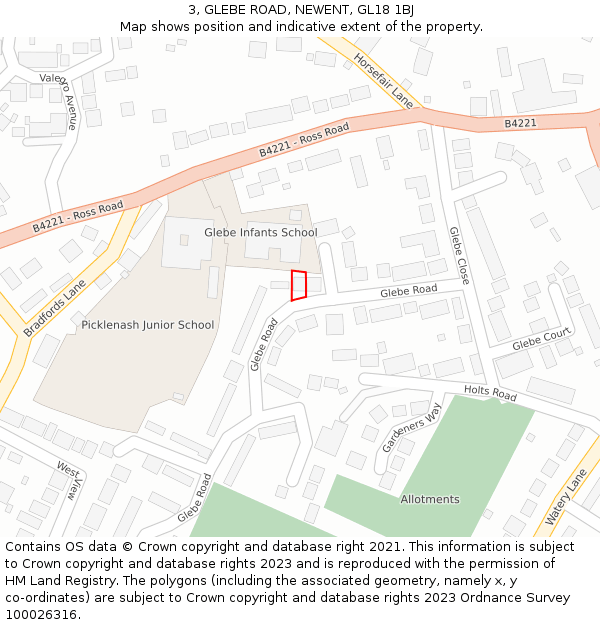 3, GLEBE ROAD, NEWENT, GL18 1BJ: Location map and indicative extent of plot