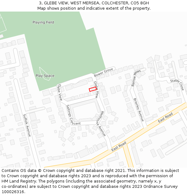 3, GLEBE VIEW, WEST MERSEA, COLCHESTER, CO5 8GH: Location map and indicative extent of plot