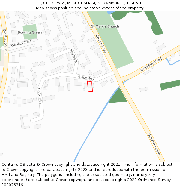 3, GLEBE WAY, MENDLESHAM, STOWMARKET, IP14 5TL: Location map and indicative extent of plot