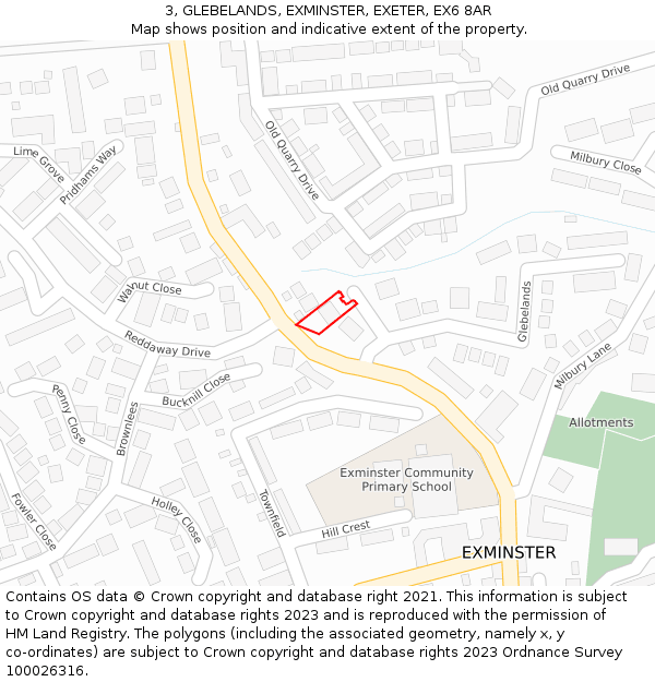 3, GLEBELANDS, EXMINSTER, EXETER, EX6 8AR: Location map and indicative extent of plot