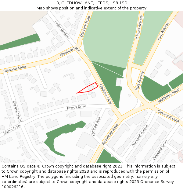 3, GLEDHOW LANE, LEEDS, LS8 1SD: Location map and indicative extent of plot