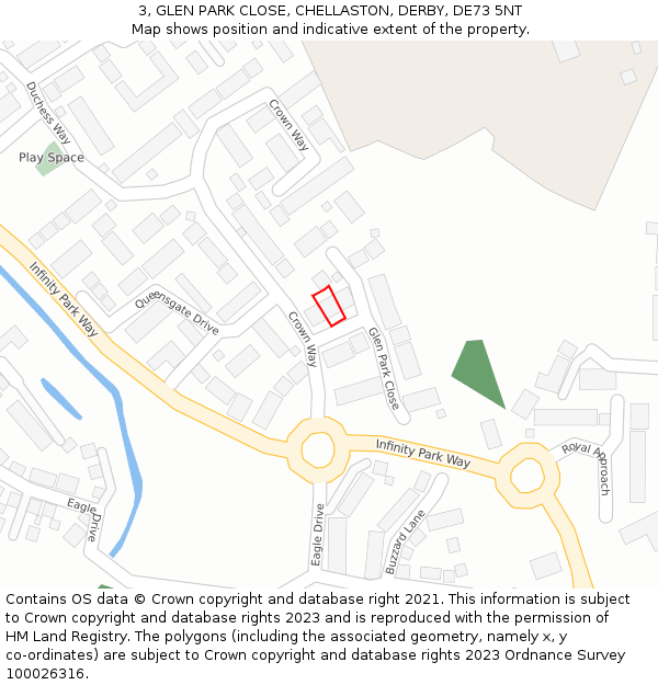 3, GLEN PARK CLOSE, CHELLASTON, DERBY, DE73 5NT: Location map and indicative extent of plot