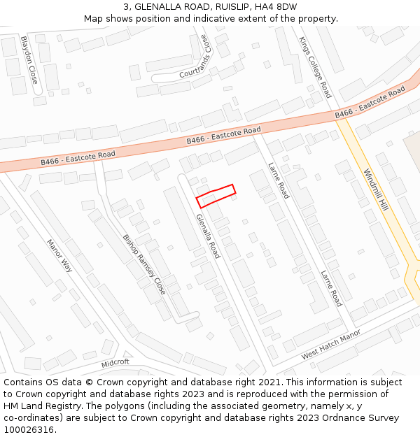 3, GLENALLA ROAD, RUISLIP, HA4 8DW: Location map and indicative extent of plot