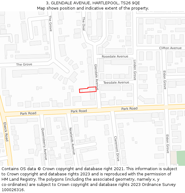 3, GLENDALE AVENUE, HARTLEPOOL, TS26 9QE: Location map and indicative extent of plot