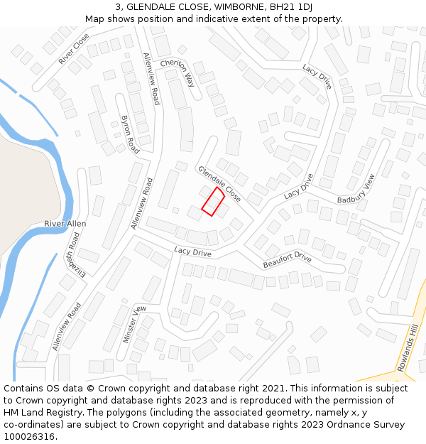 3, GLENDALE CLOSE, WIMBORNE, BH21 1DJ: Location map and indicative extent of plot
