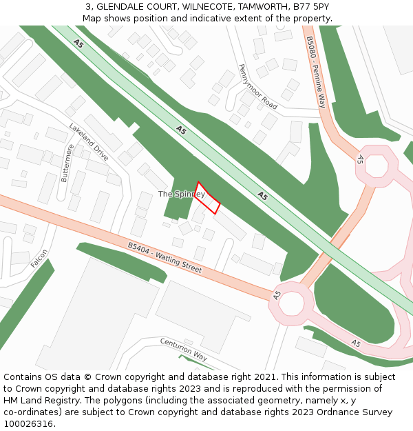 3, GLENDALE COURT, WILNECOTE, TAMWORTH, B77 5PY: Location map and indicative extent of plot