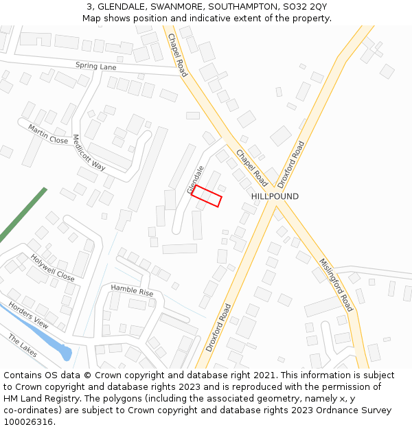 3, GLENDALE, SWANMORE, SOUTHAMPTON, SO32 2QY: Location map and indicative extent of plot