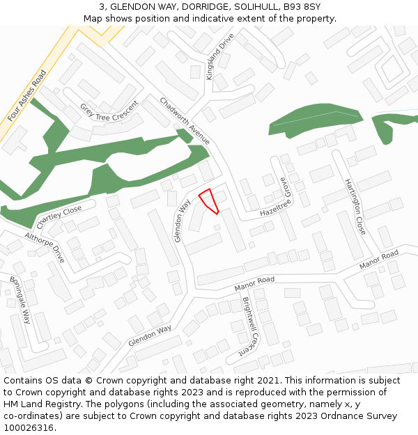 3, GLENDON WAY, DORRIDGE, SOLIHULL, B93 8SY: Location map and indicative extent of plot