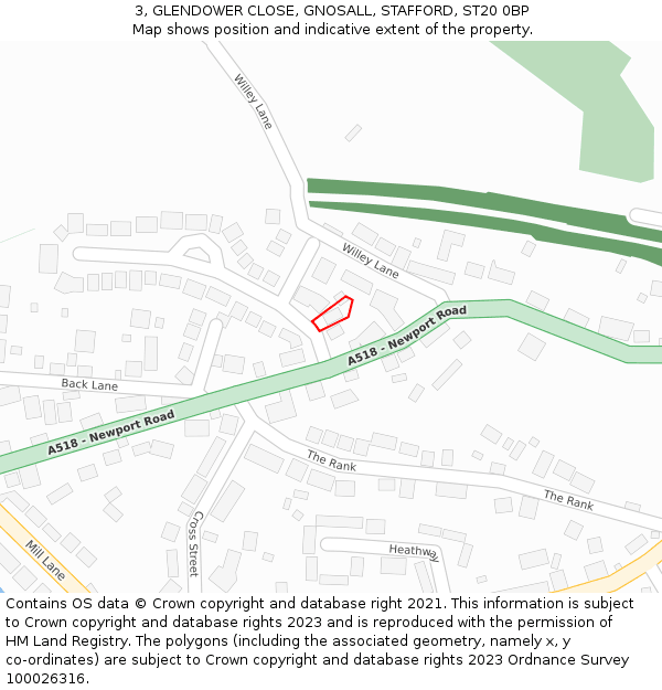 3, GLENDOWER CLOSE, GNOSALL, STAFFORD, ST20 0BP: Location map and indicative extent of plot