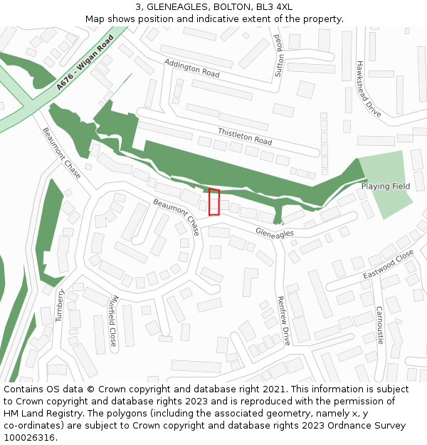 3, GLENEAGLES, BOLTON, BL3 4XL: Location map and indicative extent of plot