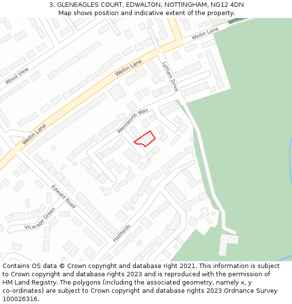 3, GLENEAGLES COURT, EDWALTON, NOTTINGHAM, NG12 4DN: Location map and indicative extent of plot