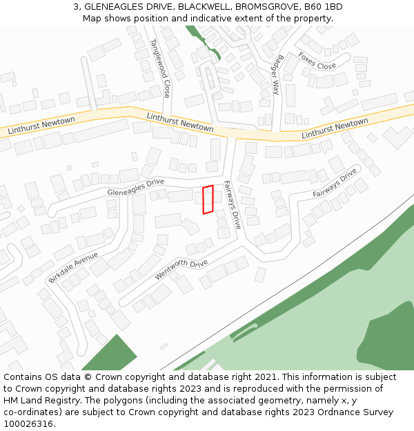 3, GLENEAGLES DRIVE, BLACKWELL, BROMSGROVE, B60 1BD: Location map and indicative extent of plot