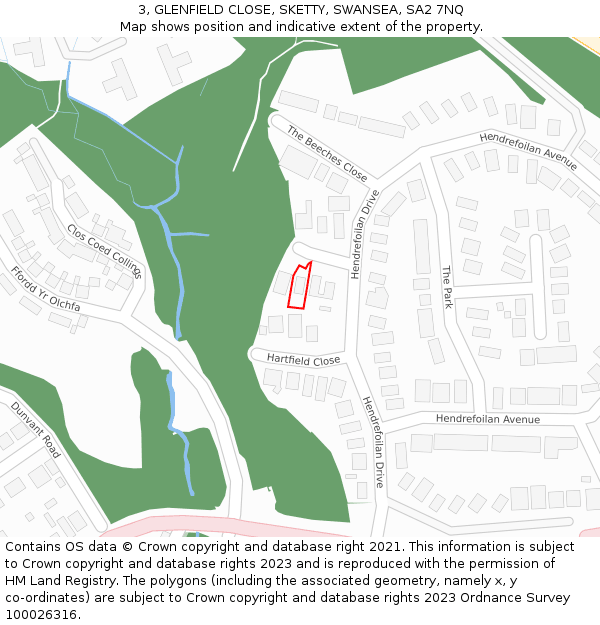 3, GLENFIELD CLOSE, SKETTY, SWANSEA, SA2 7NQ: Location map and indicative extent of plot