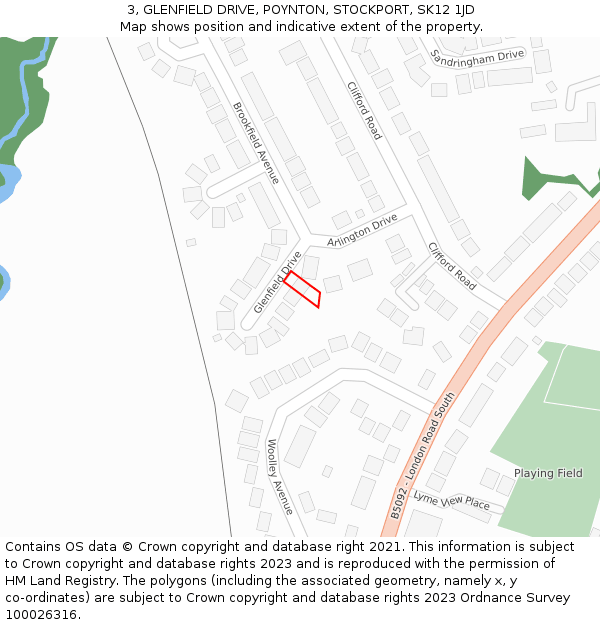 3, GLENFIELD DRIVE, POYNTON, STOCKPORT, SK12 1JD: Location map and indicative extent of plot