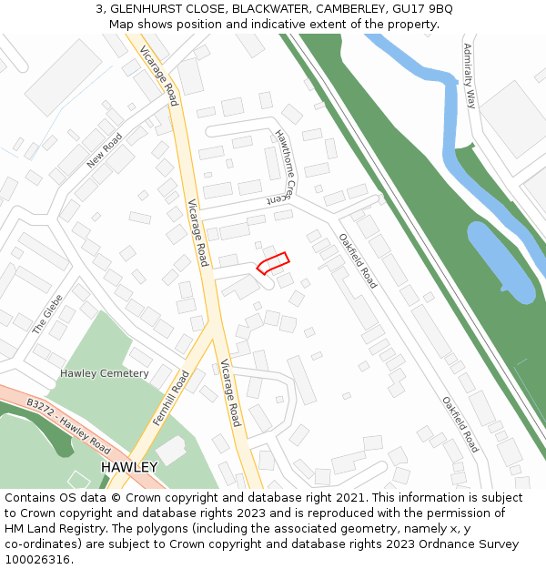 3, GLENHURST CLOSE, BLACKWATER, CAMBERLEY, GU17 9BQ: Location map and indicative extent of plot