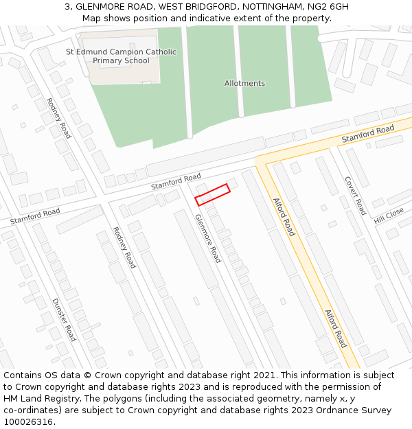 3, GLENMORE ROAD, WEST BRIDGFORD, NOTTINGHAM, NG2 6GH: Location map and indicative extent of plot