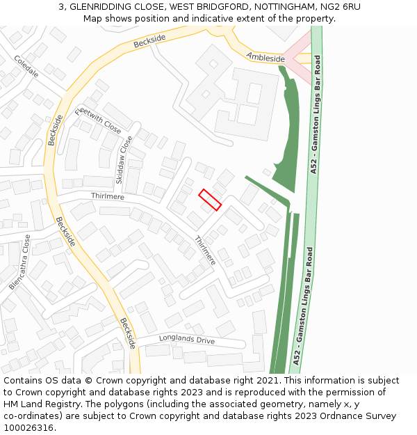 3, GLENRIDDING CLOSE, WEST BRIDGFORD, NOTTINGHAM, NG2 6RU: Location map and indicative extent of plot