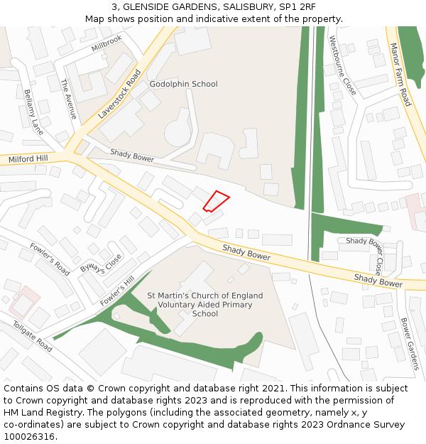 3, GLENSIDE GARDENS, SALISBURY, SP1 2RF: Location map and indicative extent of plot