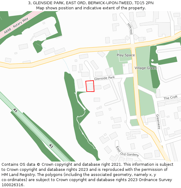 3, GLENSIDE PARK, EAST ORD, BERWICK-UPON-TWEED, TD15 2PN: Location map and indicative extent of plot