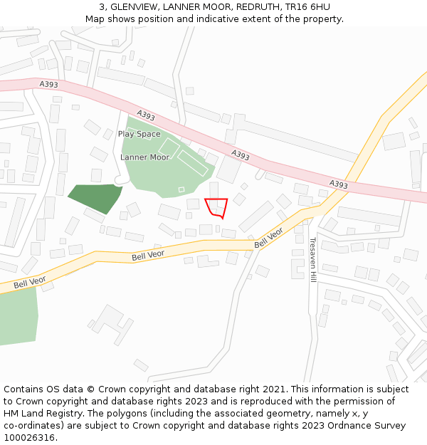 3, GLENVIEW, LANNER MOOR, REDRUTH, TR16 6HU: Location map and indicative extent of plot