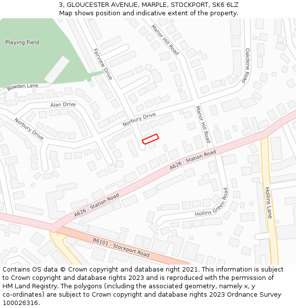 3, GLOUCESTER AVENUE, MARPLE, STOCKPORT, SK6 6LZ: Location map and indicative extent of plot