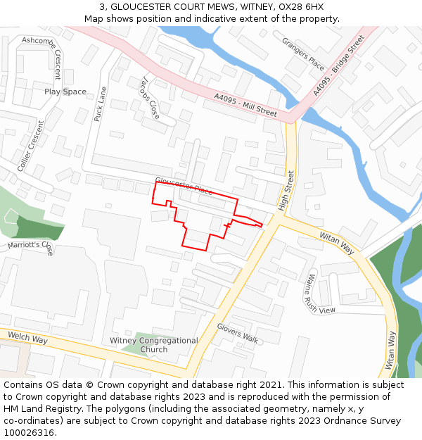 3, GLOUCESTER COURT MEWS, WITNEY, OX28 6HX: Location map and indicative extent of plot