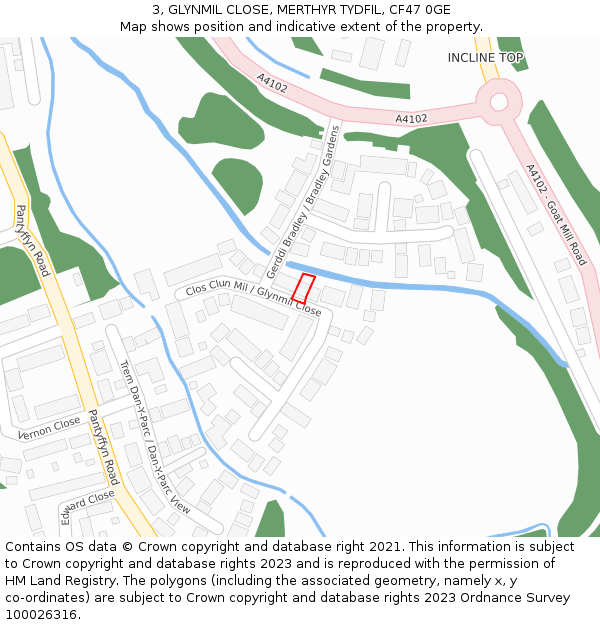 3, GLYNMIL CLOSE, MERTHYR TYDFIL, CF47 0GE: Location map and indicative extent of plot