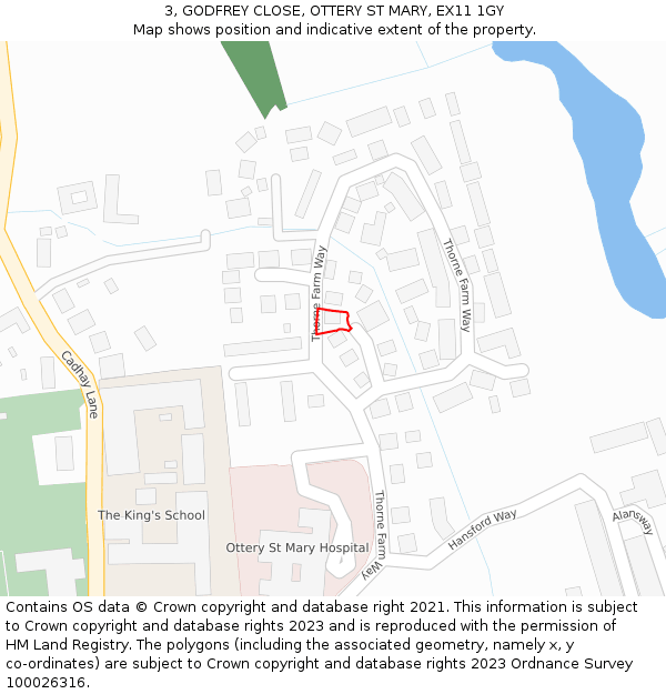 3, GODFREY CLOSE, OTTERY ST MARY, EX11 1GY: Location map and indicative extent of plot